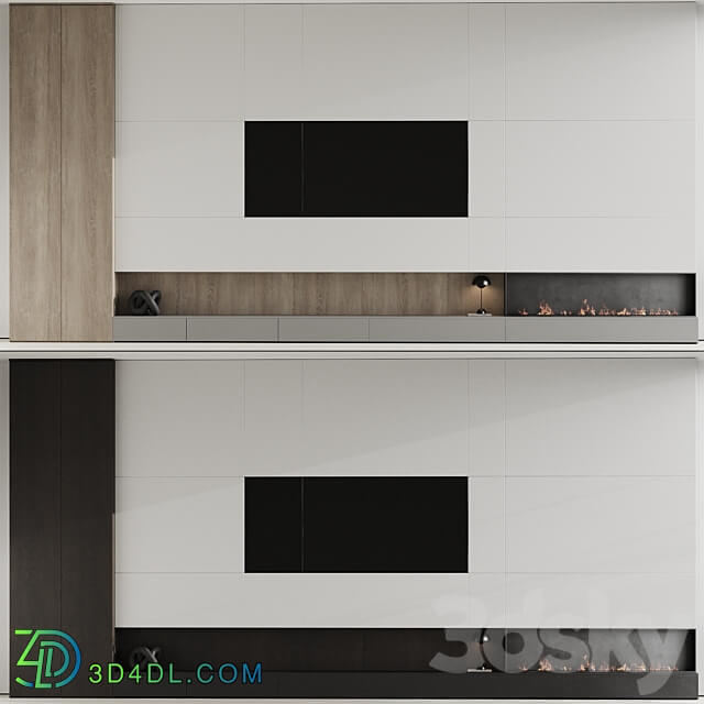 TV wall with fireplace 07 3D Models