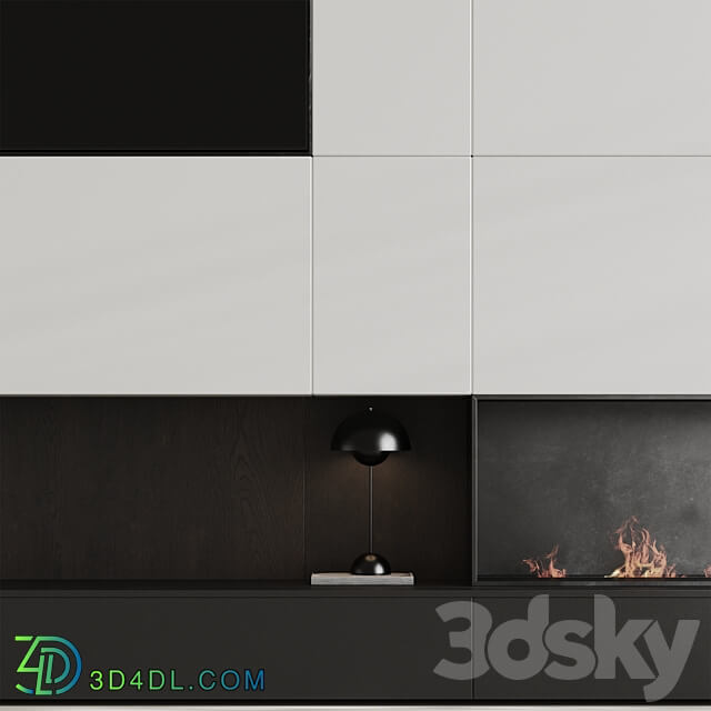 TV wall with fireplace 07 3D Models