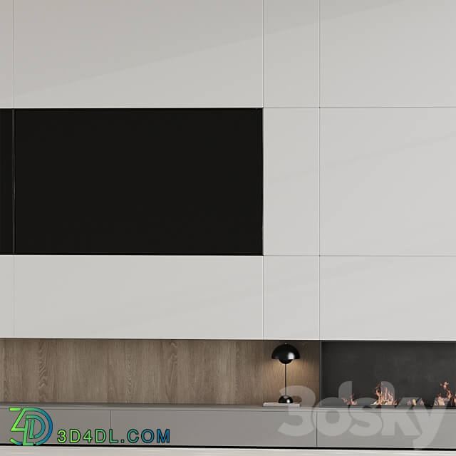 TV wall with fireplace 07 3D Models