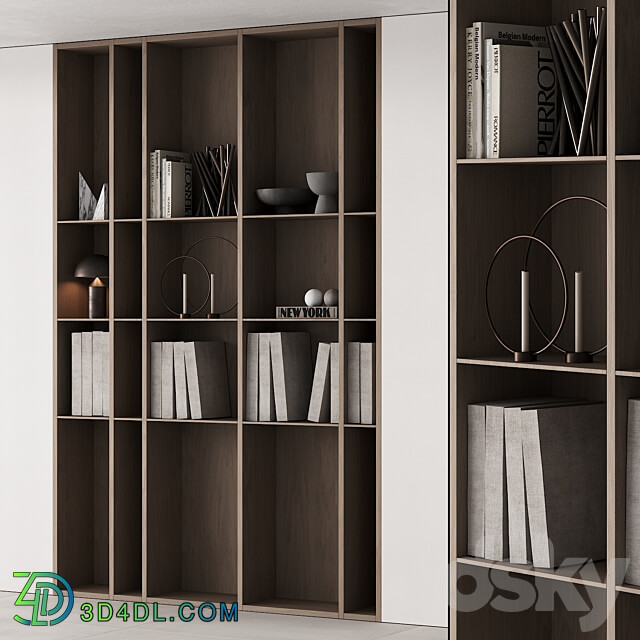 202 bookcase and rack 05 wooden with decor 01 3D Models