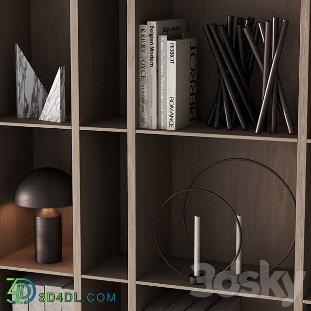 202 bookcase and rack 05 wooden with decor 01 3D Models