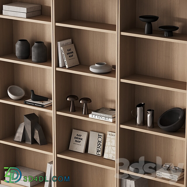 203 bookcase and rack 06 minimal wood with decor 01 3D Models