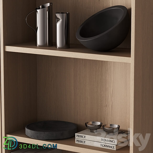 203 bookcase and rack 06 minimal wood with decor 01 3D Models