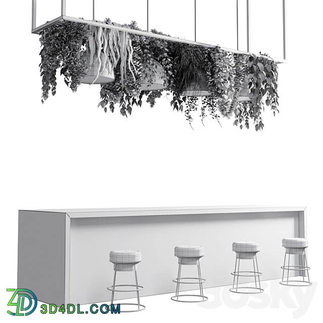 Coffee shop reception Restaurant counter by hanging plant 04 3D Models