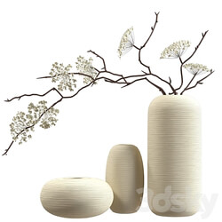 Bouquet of flowering branches in ceramic vases 3D Models 