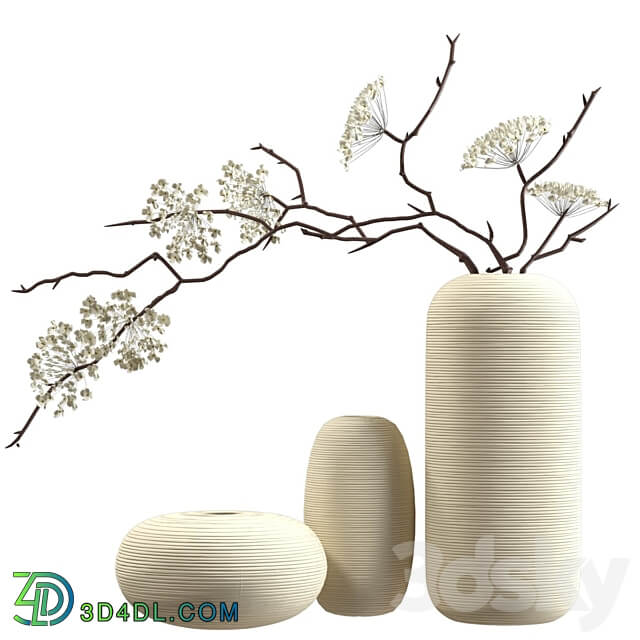 Bouquet of flowering branches in ceramic vases 3D Models