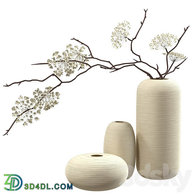 Bouquet of flowering branches in ceramic vases 3D Models