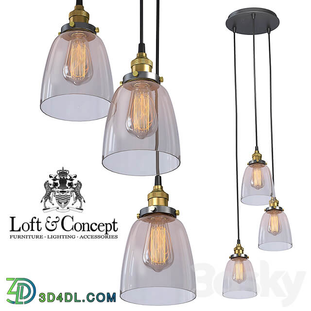 Suspension Loft Clear Glass Cloche 3 Pendant light 3D Models