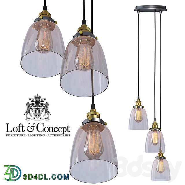 Suspension Loft Clear Glass Cloche 3 Pendant light 3D Models