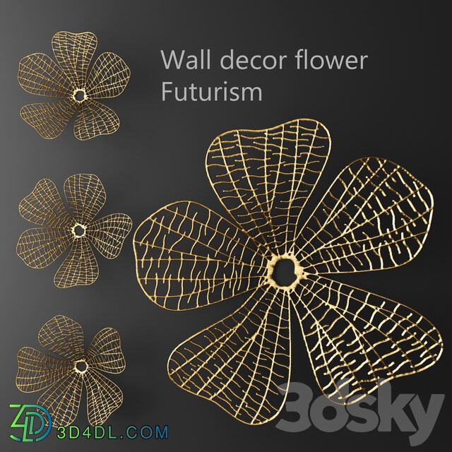 Wall decor flower Futurism luxury golden decor wall metal luxury abstraction flower picture art 3D Models