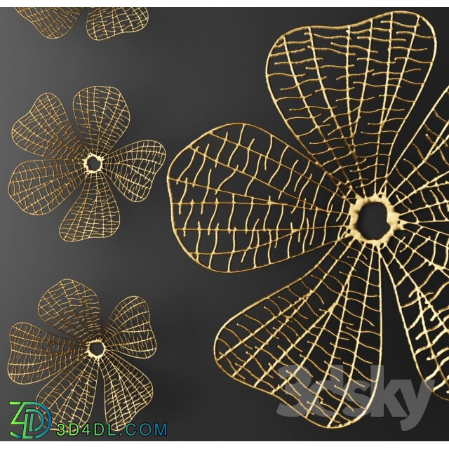 Wall decor flower Futurism luxury golden decor wall metal luxury abstraction flower picture art 3D Models