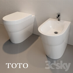 The toilet and bidet TOTO corona vray  
