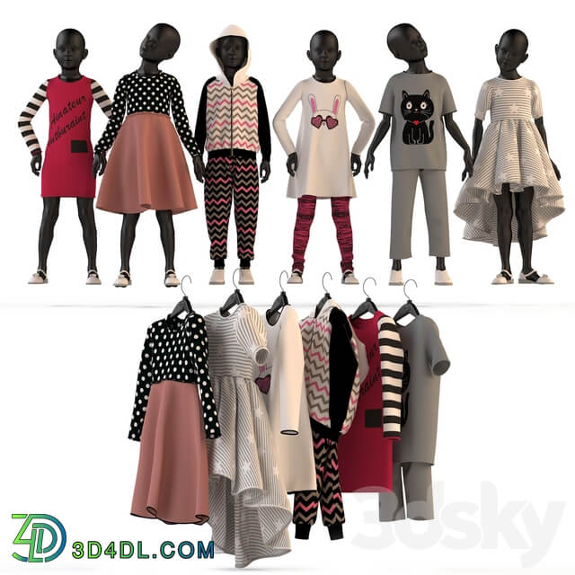 Children 39 s clothing on mannequins and hangers 2 Clothes 3D Models