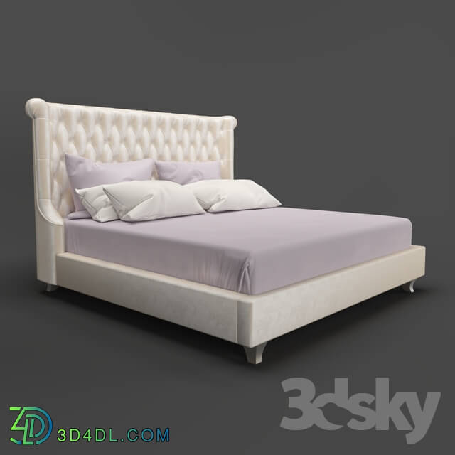 Bed - OM Bed Fratelli Barri ROMA in fabric light beige velor _Moki _ 02__ legs in silver leaf finish_ FB.BD.RM.153