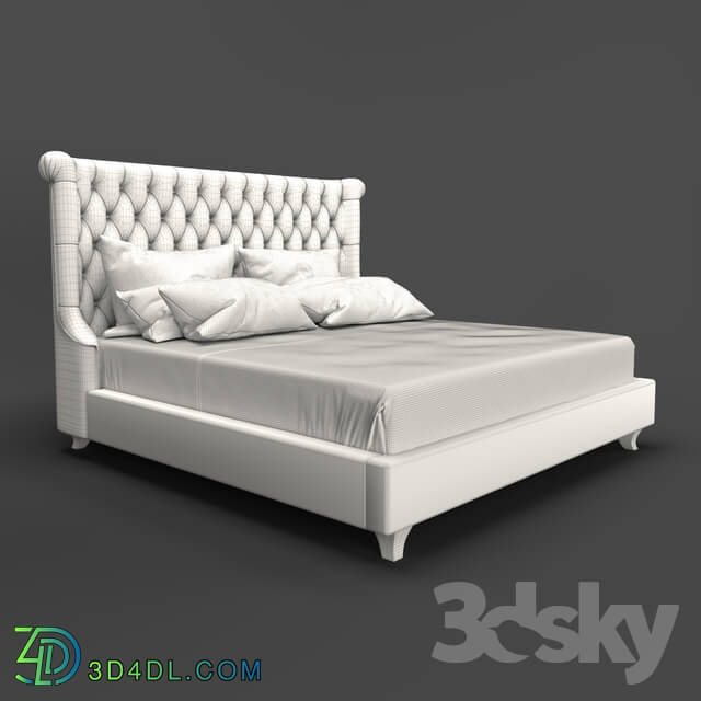 Bed - OM Bed Fratelli Barri ROMA in fabric light beige velor _Moki _ 02__ legs in silver leaf finish_ FB.BD.RM.153