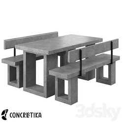 Concrete furniture set with backrests Concretika Free Table Chair 3D Models 