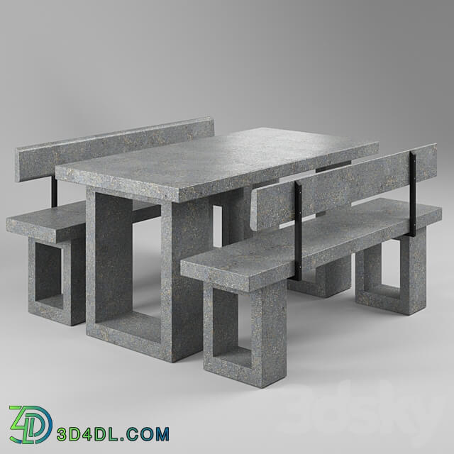Concrete furniture set with backrests Concretika Free Table Chair 3D Models
