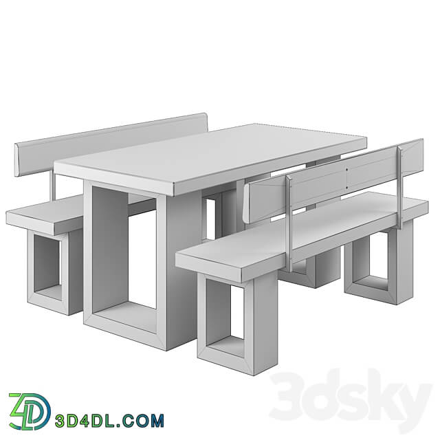 Concrete furniture set with backrests Concretika Free Table Chair 3D Models