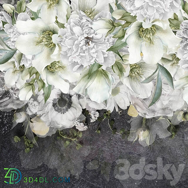 Wallpaper. Collection Luxurious flowers 3D Models