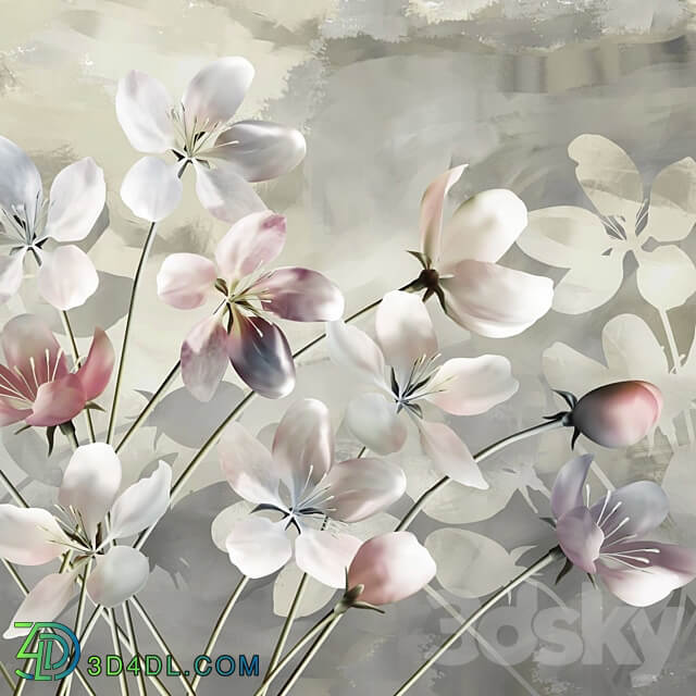 Wallpaper. Collection Luxurious flowers 3D Models