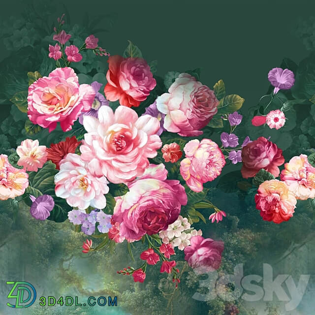 Wallpaper. Collection Luxurious flowers 3D Models