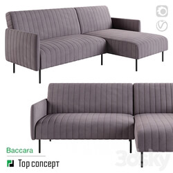 Baccara sofa bed with chaise longue, with armrests 