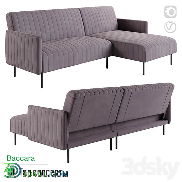 Baccara sofa bed with chaise longue, with armrests