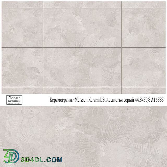 Porcelain tile Meissen Keramik State leaves gray 44,8x89,8 A16885