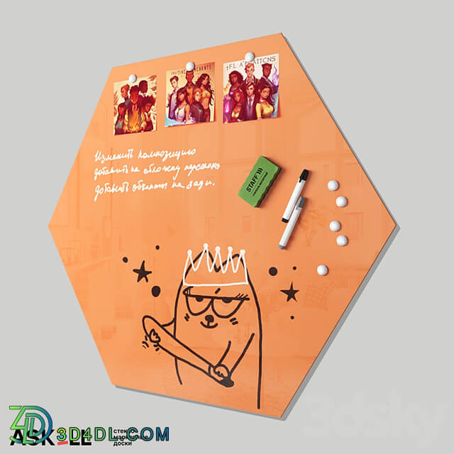 (OM) Magnetic whiteboard for office "Askell Hexagon"