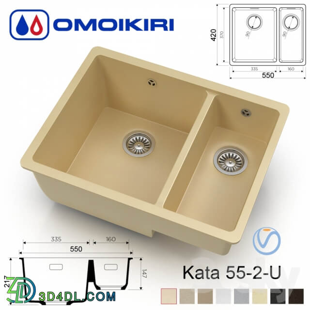 Kitchen sink Omoikiri Kata 55 2 U 8 colors 