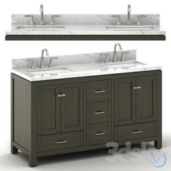 Double sink wooden vanity with Carrara marble top 