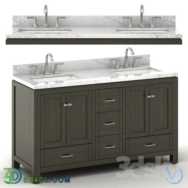 Double sink wooden vanity with Carrara marble top