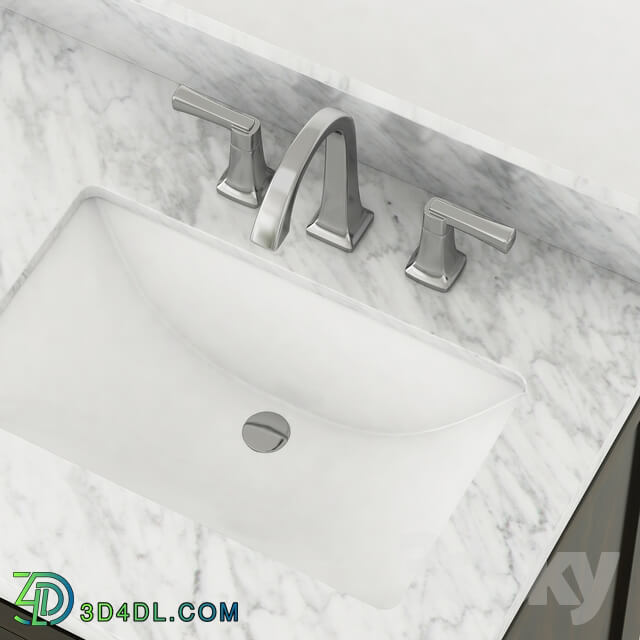 Double sink wooden vanity with Carrara marble top