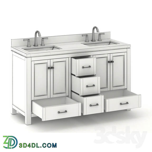 Double sink wooden vanity with Carrara marble top