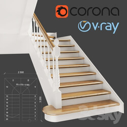 Classic two march staircase with staggered steps 