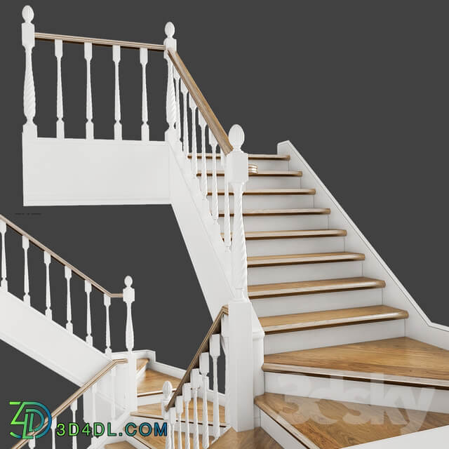 Classic two march staircase with staggered steps