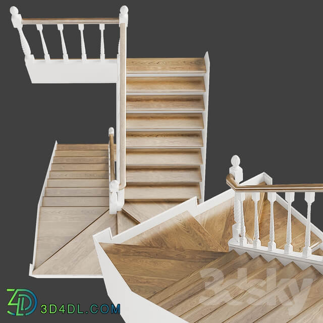 Classic two march staircase with staggered steps