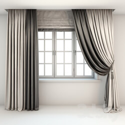 Two color curtains the floor is straight and with a pick up brush Roman curtains and a window 