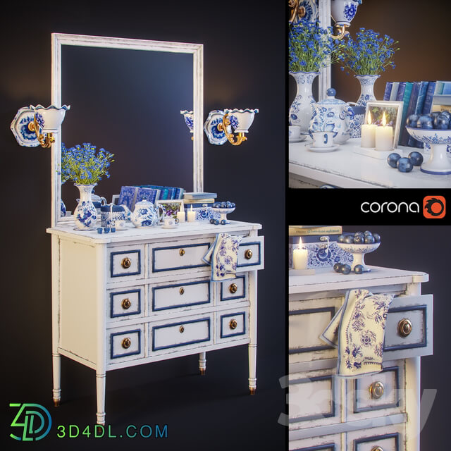 Sideboard Chest of drawer Gzhel decorative set