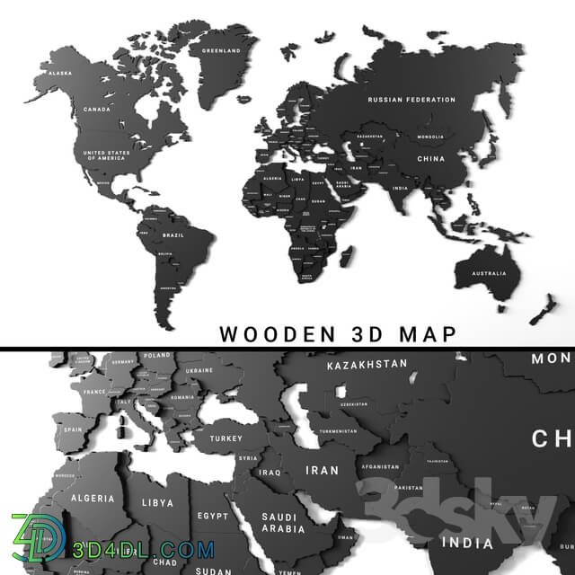 Wooden panel world map 3
