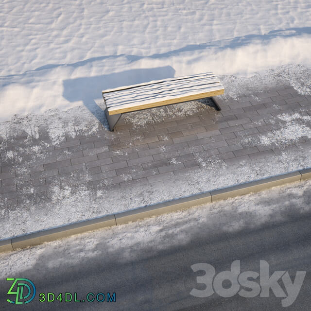 winter pavement with a road 3D Models