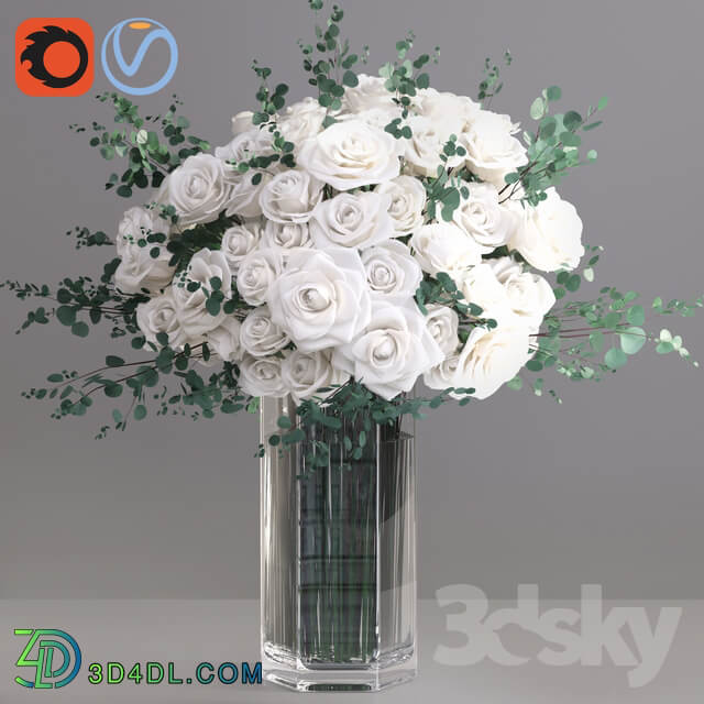 Eucalyptus ecuador white roses vase