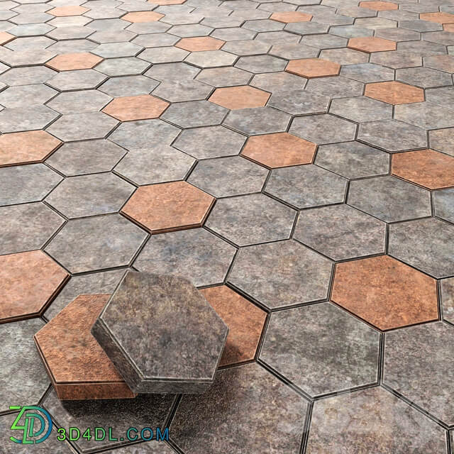 Paving hexagon Hexagonal Cobbles 3D Models