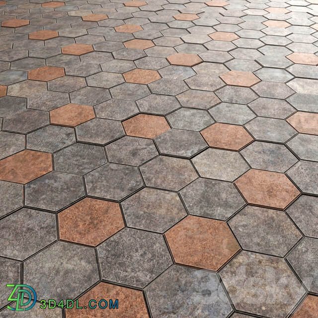 Paving hexagon Hexagonal Cobbles 3D Models