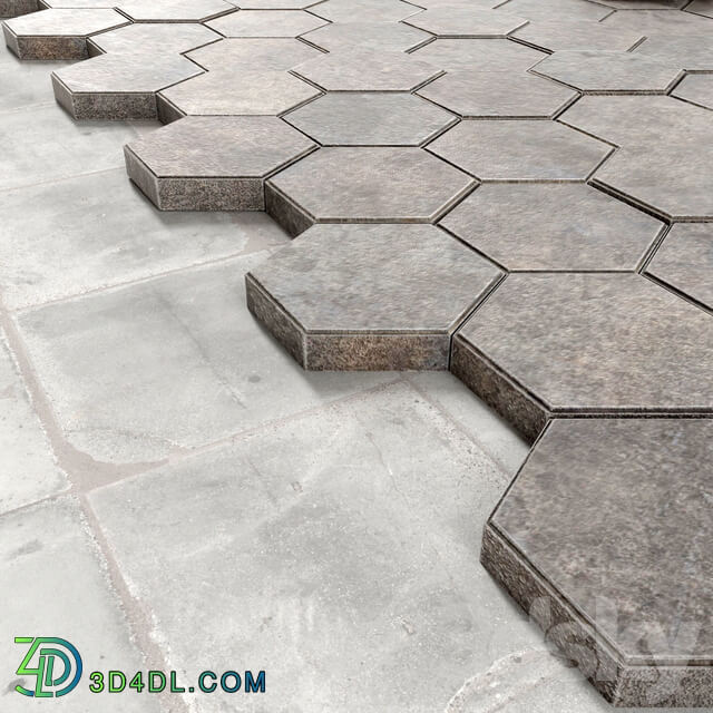 Paving hexagon Hexagonal Cobbles 3D Models