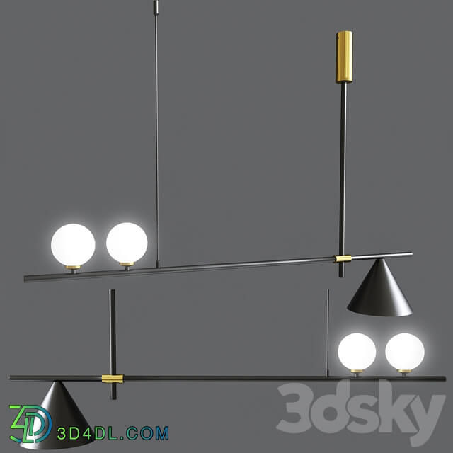 Mid Century Modern 3 Light Chandelier With Cone Pendant light 3D Models