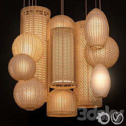 Rattan lighting set Pendant light 3D Models 