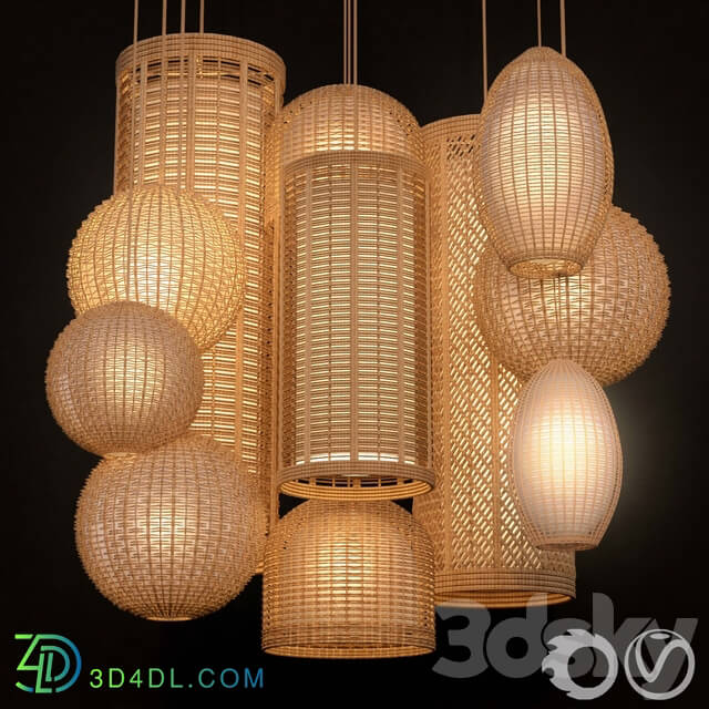 Rattan lighting set Pendant light 3D Models