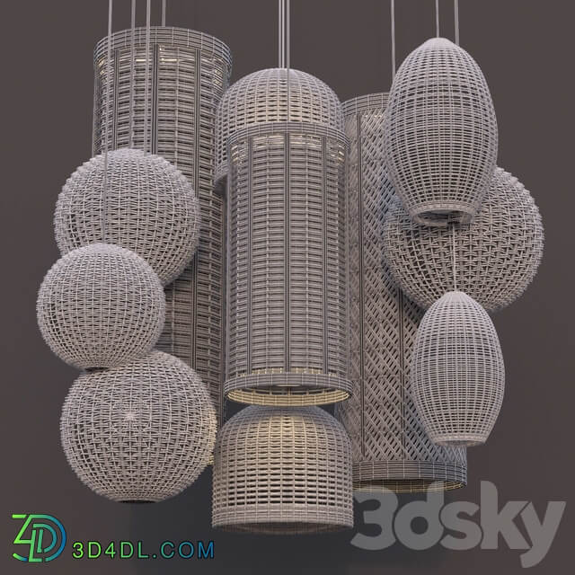 Rattan lighting set Pendant light 3D Models