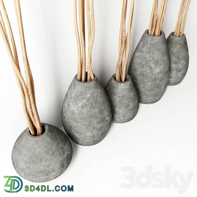 Other decorative objects Decor from branches in concrete vases